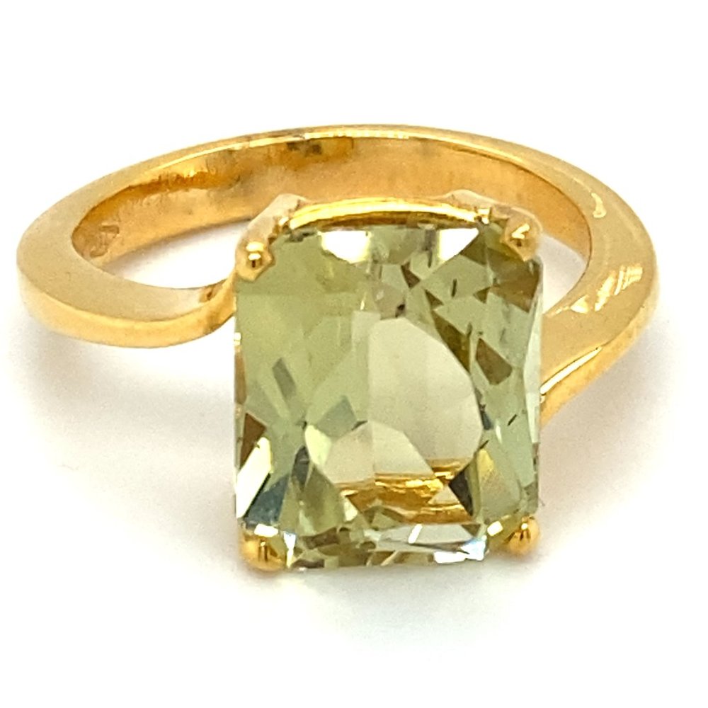 Yellow Green Kunzite 7.00ct Solid 18K Gold Ring